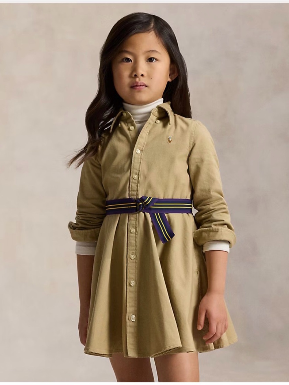 Polo Ralph Lauren Girls Belted Chino Shirt Dress Khaki NWT Size 5 - Picture 2 of 10